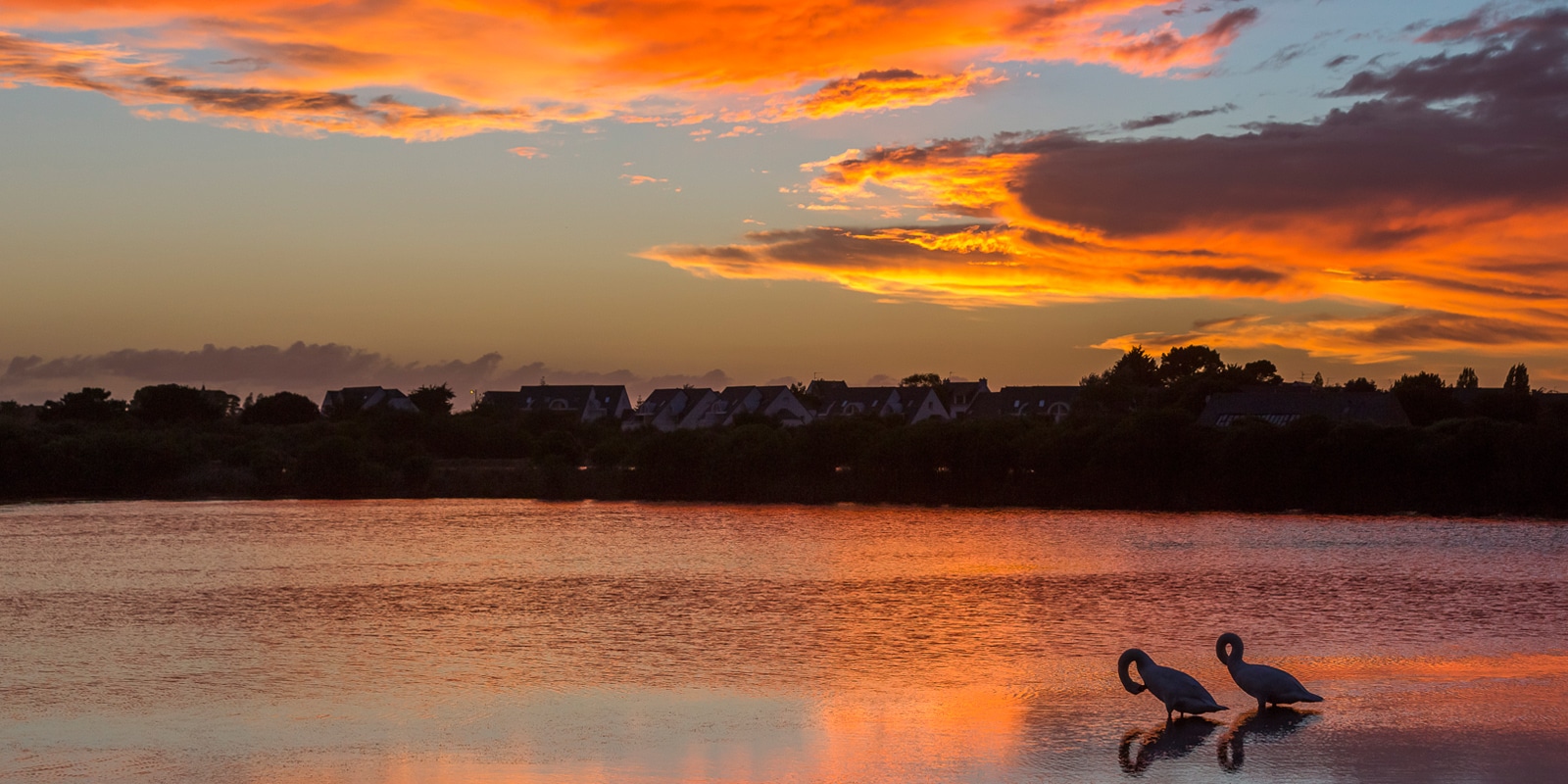 Belle vue d'un coucher du soleil aux salines de Carnac