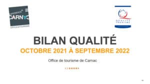 Page de couverture du bilan Qualité de l'Office de tourisme de Carnac période octobre 2021 à septembre 2022
