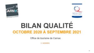 Page de couverture du bilan Qualité de l'Office de tourisme de Carnac période octobre 2020 à septembre 2021