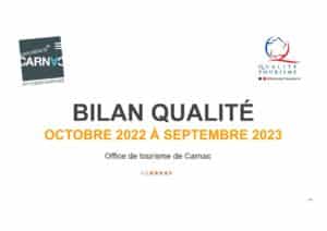 Page de couverture du bilan Qualité de l'Office de tourisme de Carnac période octobre 2022 à septembre 2023